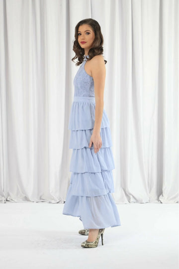 Light Blue Tiered Bridesmaid Dress Double Second